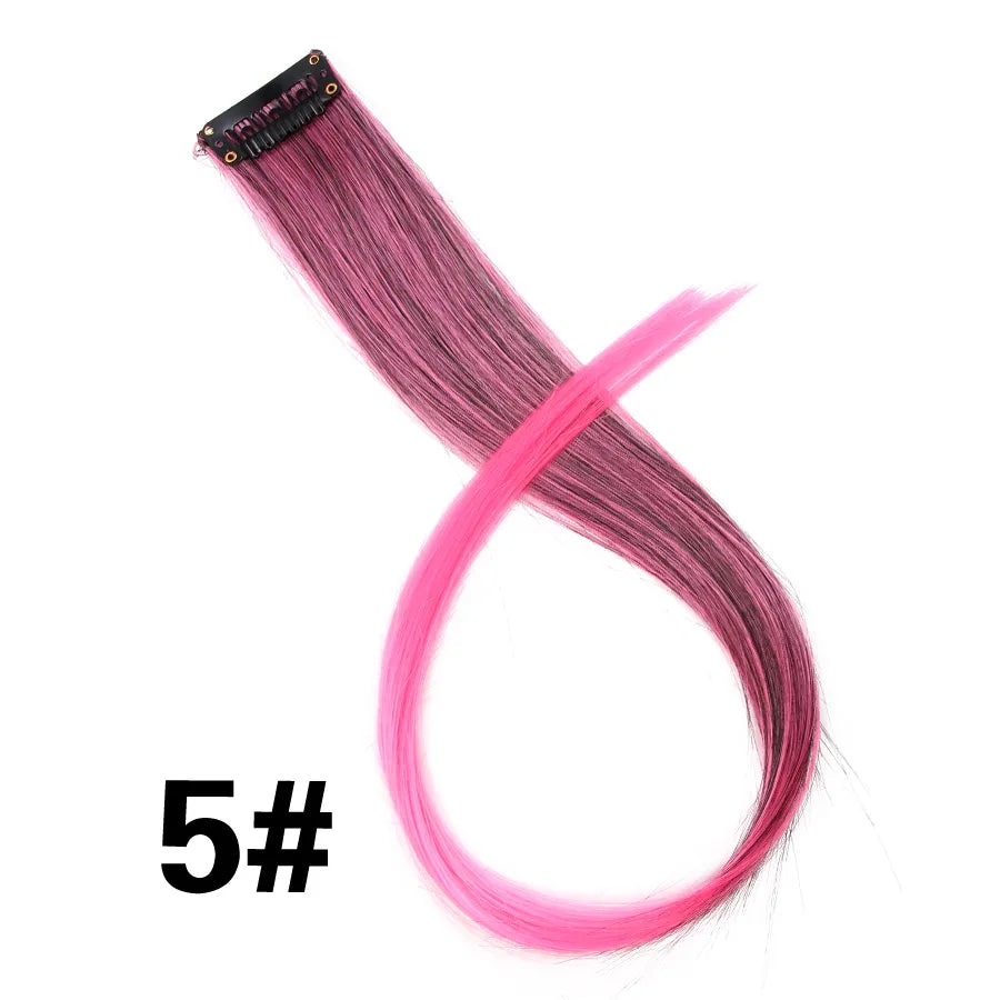 Leeons Clip in One Pieces Hair Extensions Straight Ombre Purple Blue Pink Extension Hair Women Synthetic False Fake Hair