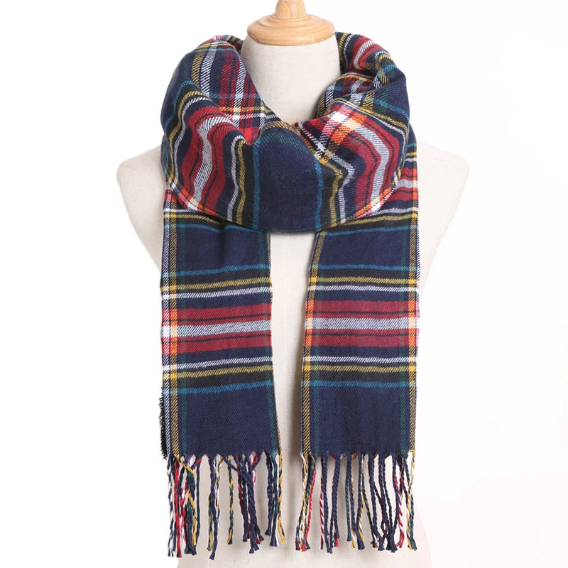 [VIANOSI] Plaid Winter Scarf Women Luxury Warm Foulard Solid Scarves Fashion Casual Scarfs Cashmere Bufandas Hombre