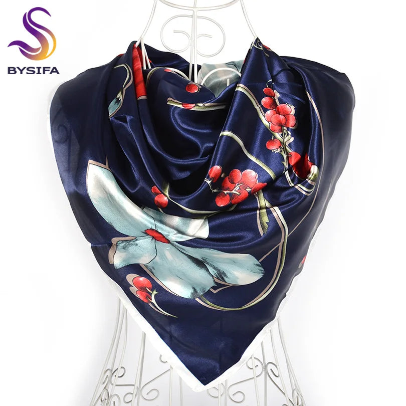 [BYSIFA] Hijab Scarf New Black Women Silk Square Scarf Shawl Luxury Brand Winter Scarves Kerchief Spring Female Fall Head Scarfs