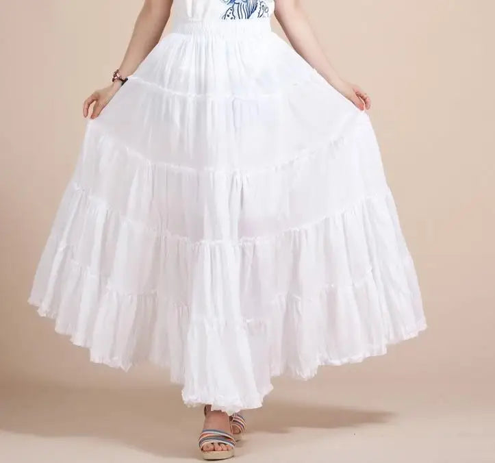 New Summer Women Skirt Linen Cotton Vintage Long Skirts Elastic Waist Boho Maxi Skirts