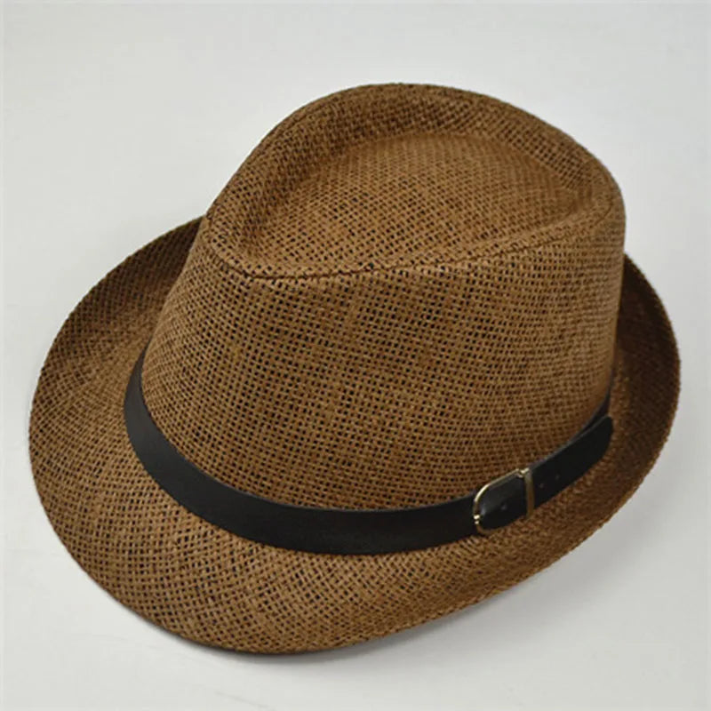 Retro Straw Fedoras Top Jazz Plaid Hat Spring Summer Bowler Hats Cap Classic Version Hats Casual Beach Hat for Men Women