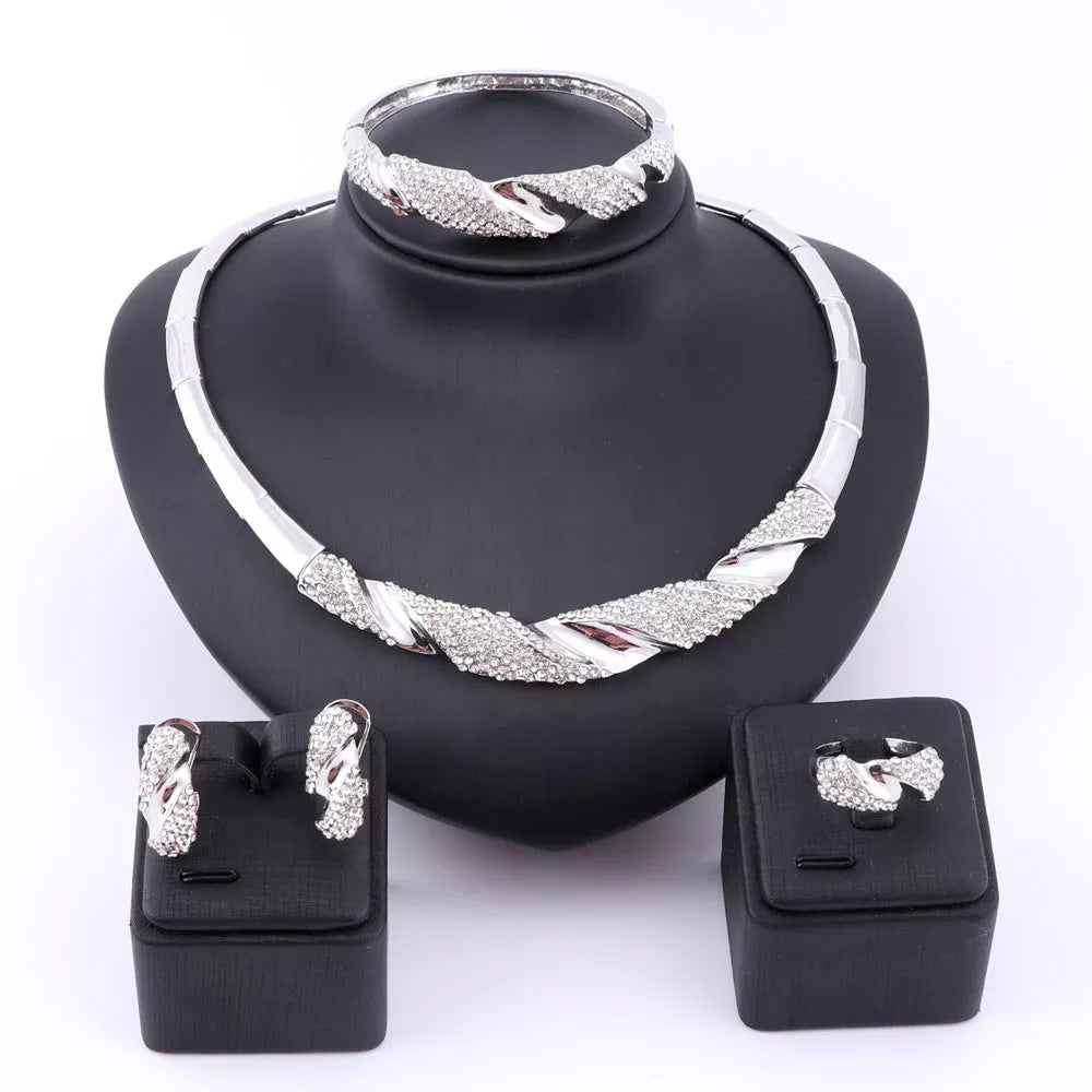 Wedding Bridal Jewellry Dubai Gold Color Crystal Women Party Necklace Bangle Earring Ring Fine African Beads Jewelry Set