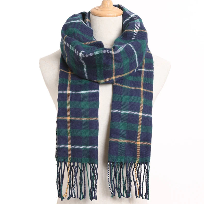 [VIANOSI] Plaid Winter Scarf Women Luxury Warm Foulard Solid Scarves Fashion Casual Scarfs Cashmere Bufandas Hombre