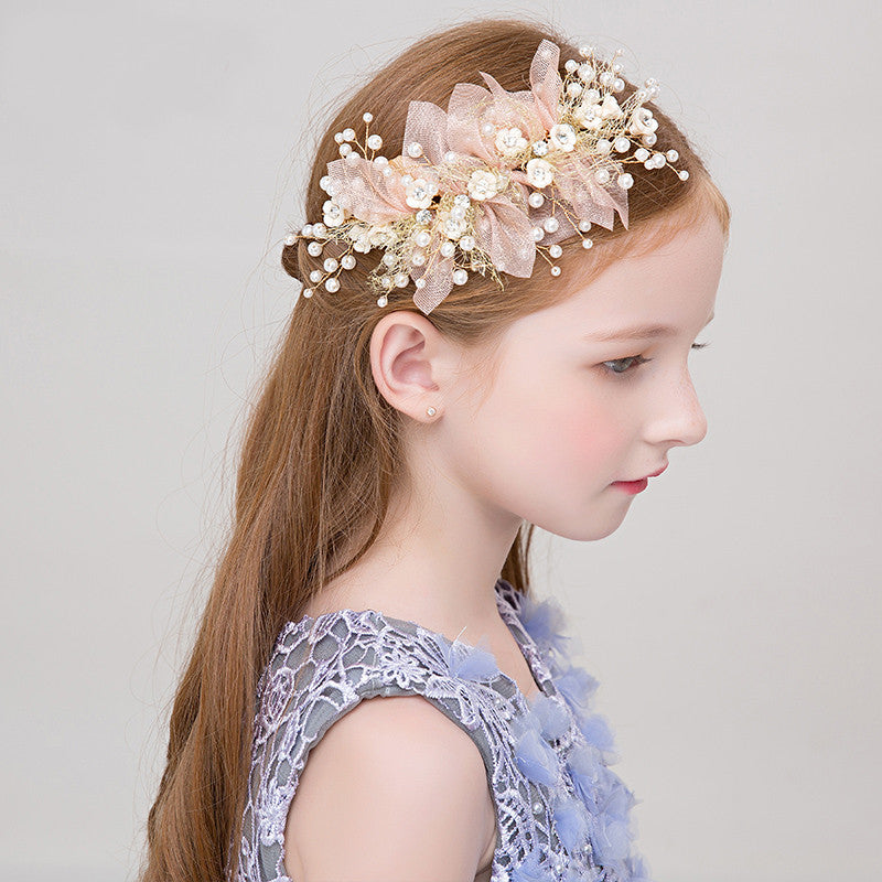 Cute Baby Hair Accessories Organza Flower Headband Girl Pearls Hairband Hair Accessories