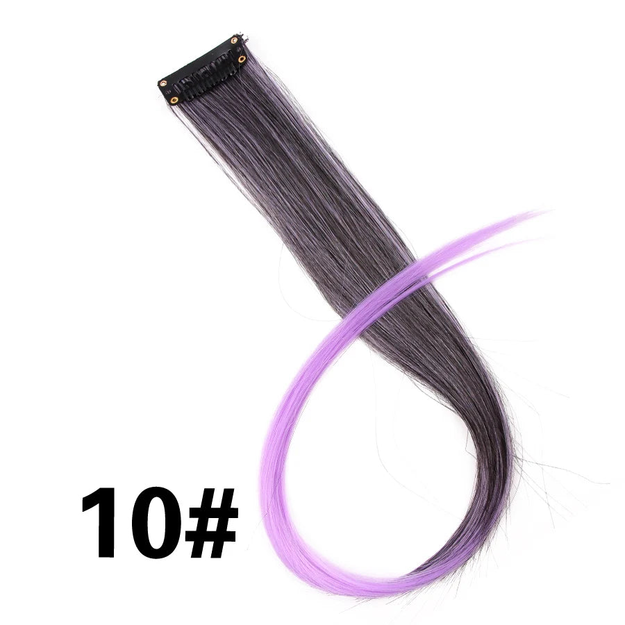 Leeons Clip in One Pieces Hair Extensions Straight Ombre Purple Blue Pink Extension Hair Women Synthetic False Fake Hair