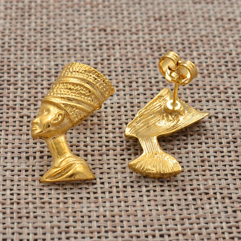Anniyo Egyptian Queen Nefertiti Stud Earrings Jewelry for Women Girl,Wholesale African Jewellery  #204606