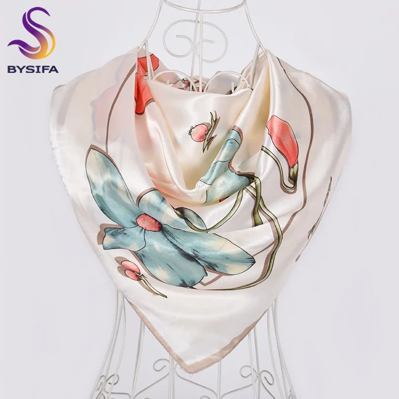 [BYSIFA] Hijab Scarf New Black Women Silk Square Scarf Shawl Luxury Brand Winter Scarves Kerchief Spring Female Fall Head Scarfs