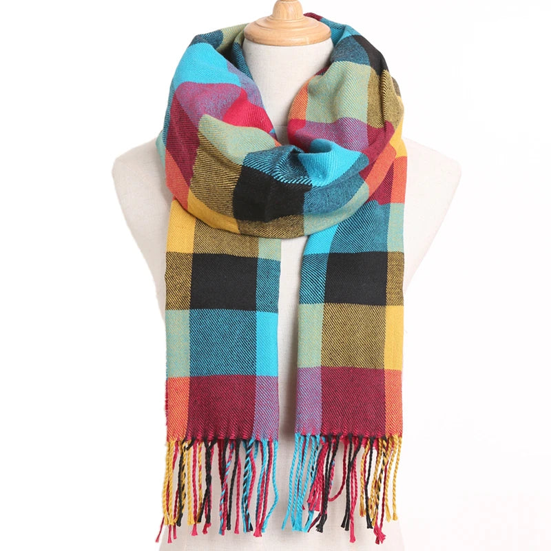 [VIANOSI] Plaid Winter Scarf Women Luxury Warm Foulard Solid Scarves Fashion Casual Scarfs Cashmere Bufandas Hombre