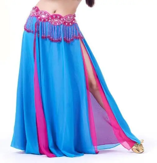 Belly Dance Costume Skirt Performance Belly Dance 2-Side Slits Skirt Sexy Women Oriental Belly Dance Skirt Professional