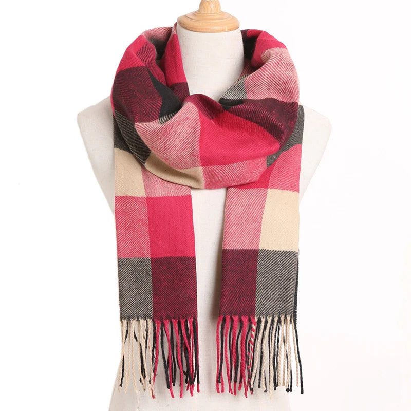 [VIANOSI] Plaid Winter Scarf Women Luxury Warm Foulard Solid Scarves Fashion Casual Scarfs Cashmere Bufandas Hombre