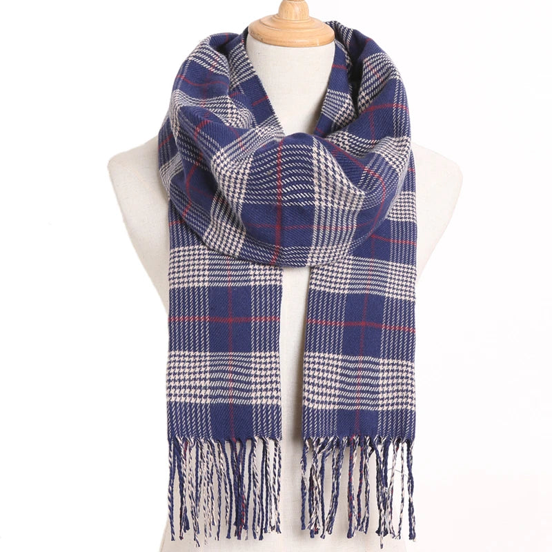 [VIANOSI] Plaid Winter Scarf Women Luxury Warm Foulard Solid Scarves Fashion Casual Scarfs Cashmere Bufandas Hombre