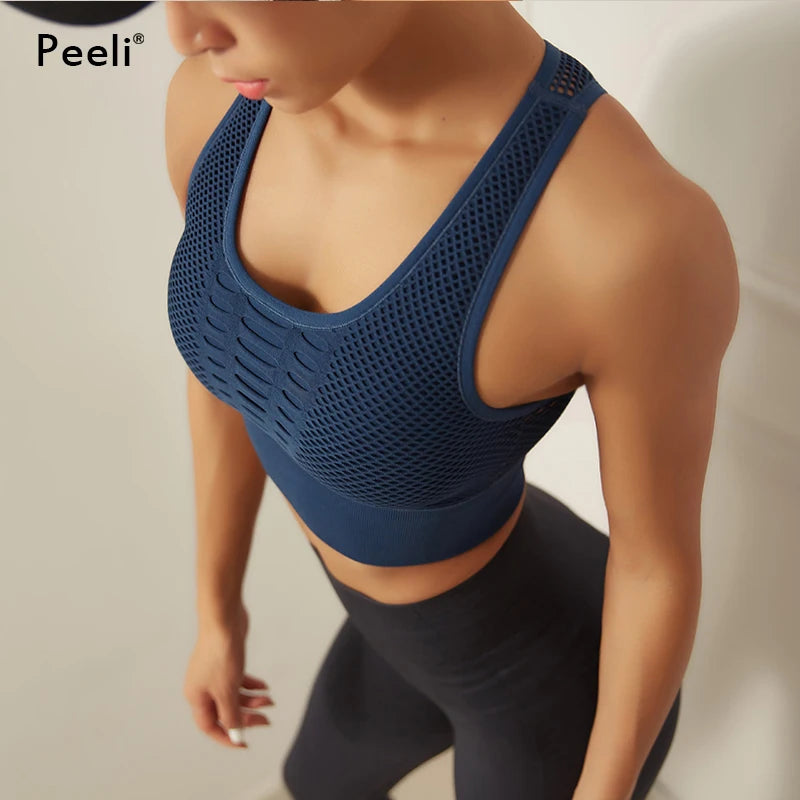Seamless Sports Bra Top Fitness Women Racerback Running Crop Tops Femme Pink Workout Padded Yoga Bra High Support Activewear