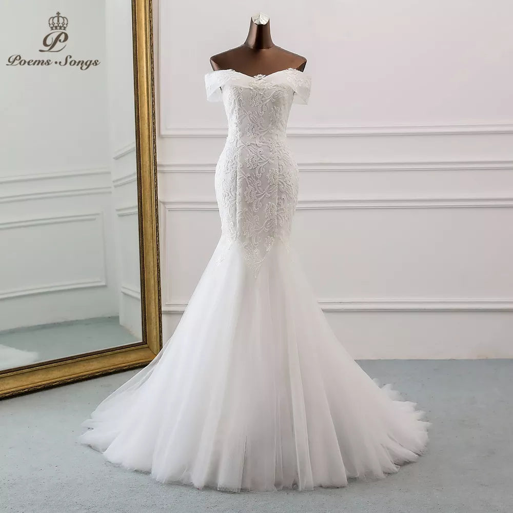 New Style Boat Neck Beautiful Sequined Wedding Dress Customized Vestido De Noiva Mermaid Wedding Dresses Robe De Mariee - My Store