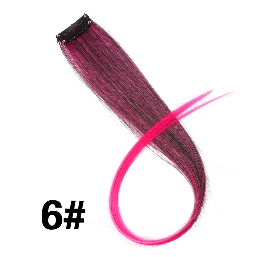Leeons Clip in One Pieces Hair Extensions Straight Ombre Purple Blue Pink Extension Hair Women Synthetic False Fake Hair