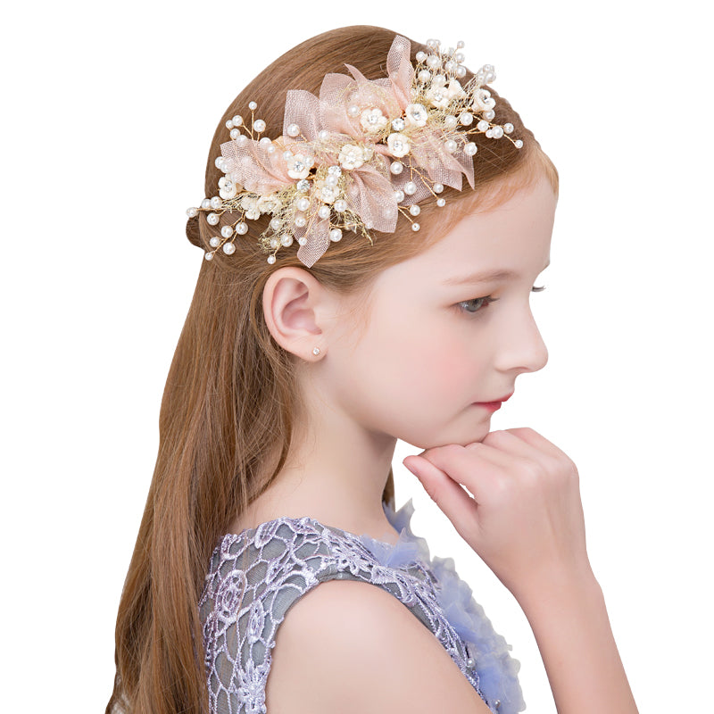 Cute Baby Hair Accessories Organza Flower Headband Girl Pearls Hairband Hair Accessories