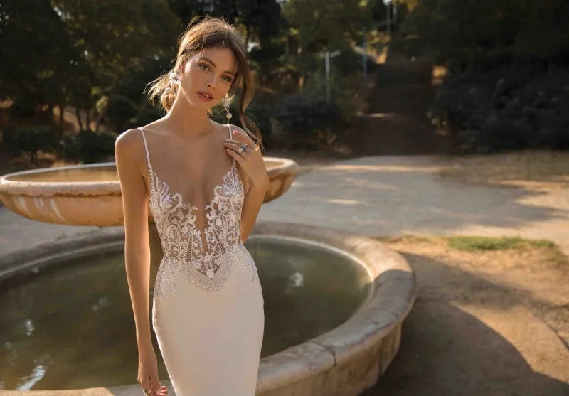 LORIE Sexy Mermaid Wedding Dresses 2020 Spaghetti Straps Appliques Lace Beach Bride Dress Backless Boho Wedding Gown - My Store