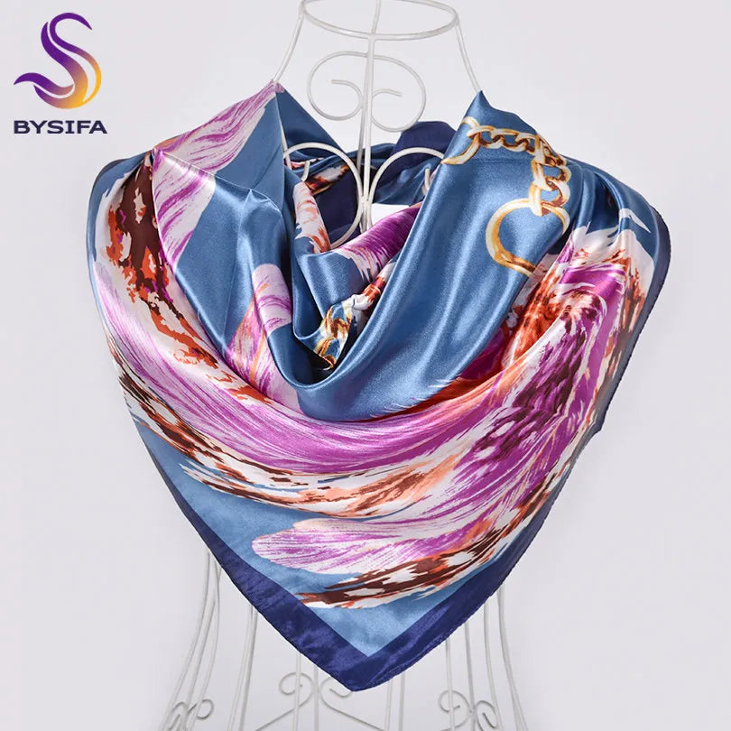 [BYSIFA] Hijab Scarf New Black Women Silk Square Scarf Shawl Luxury Brand Winter Scarves Kerchief Spring Female Fall Head Scarfs
