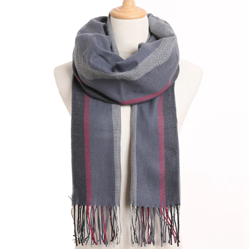 [VIANOSI] Plaid Winter Scarf Women Luxury Warm Foulard Solid Scarves Fashion Casual Scarfs Cashmere Bufandas Hombre