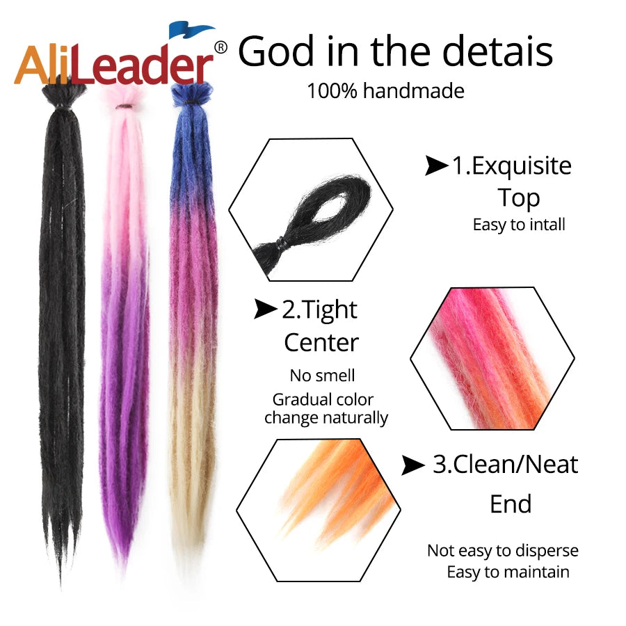 5 Strands Reggae Synthetic 20 36inch Handmade Dreadlocks Hair Extensions Faux Locks Crochet Hair Braid Hairpiece for Women/Men
