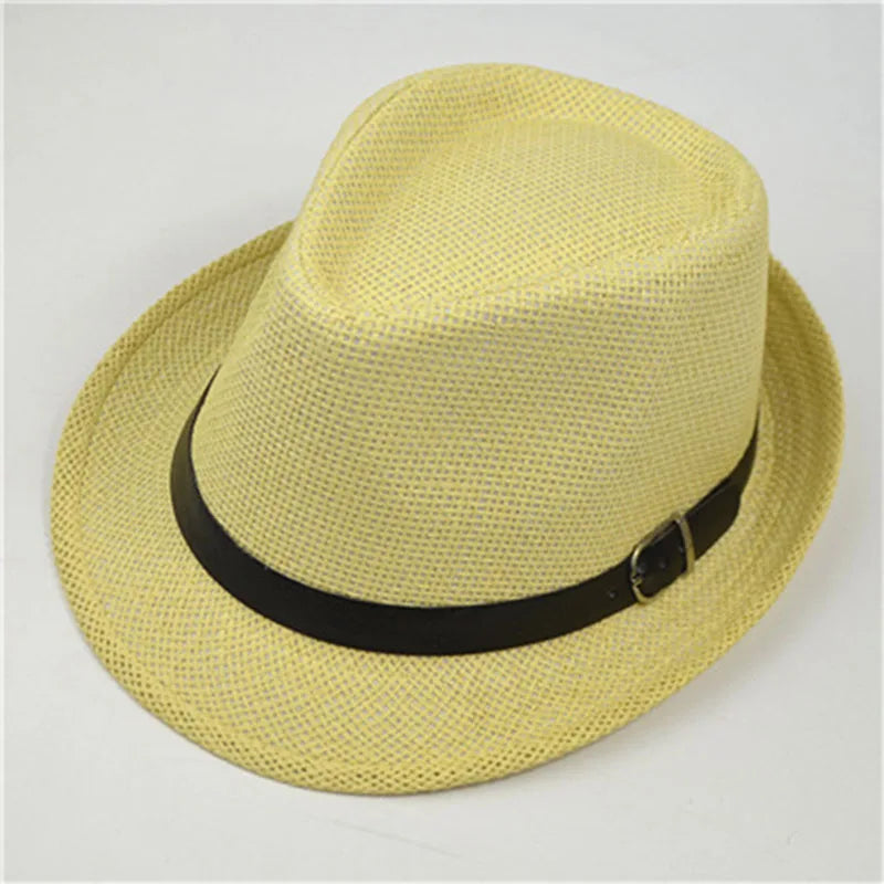 Retro Straw Fedoras Top Jazz Plaid Hat Spring Summer Bowler Hats Cap Classic Version Hats Casual Beach Hat for Men Women