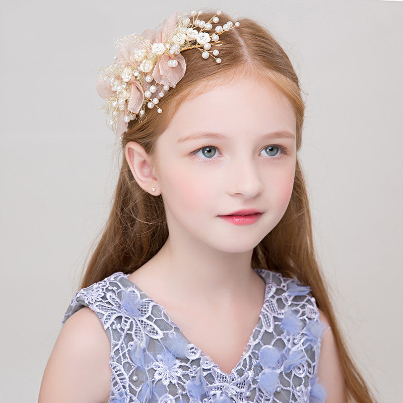 Cute Baby Hair Accessories Organza Flower Headband Girl Pearls Hairband Hair Accessories