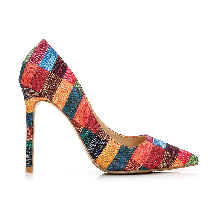 Stilettos Heel Gold Fabric Ladies High Heels Customize Color Stripes Fashion Shoes