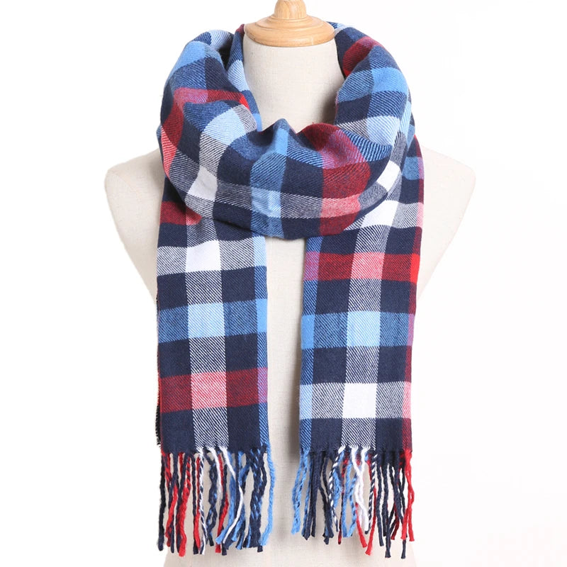 [VIANOSI] Plaid Winter Scarf Women Luxury Warm Foulard Solid Scarves Fashion Casual Scarfs Cashmere Bufandas Hombre