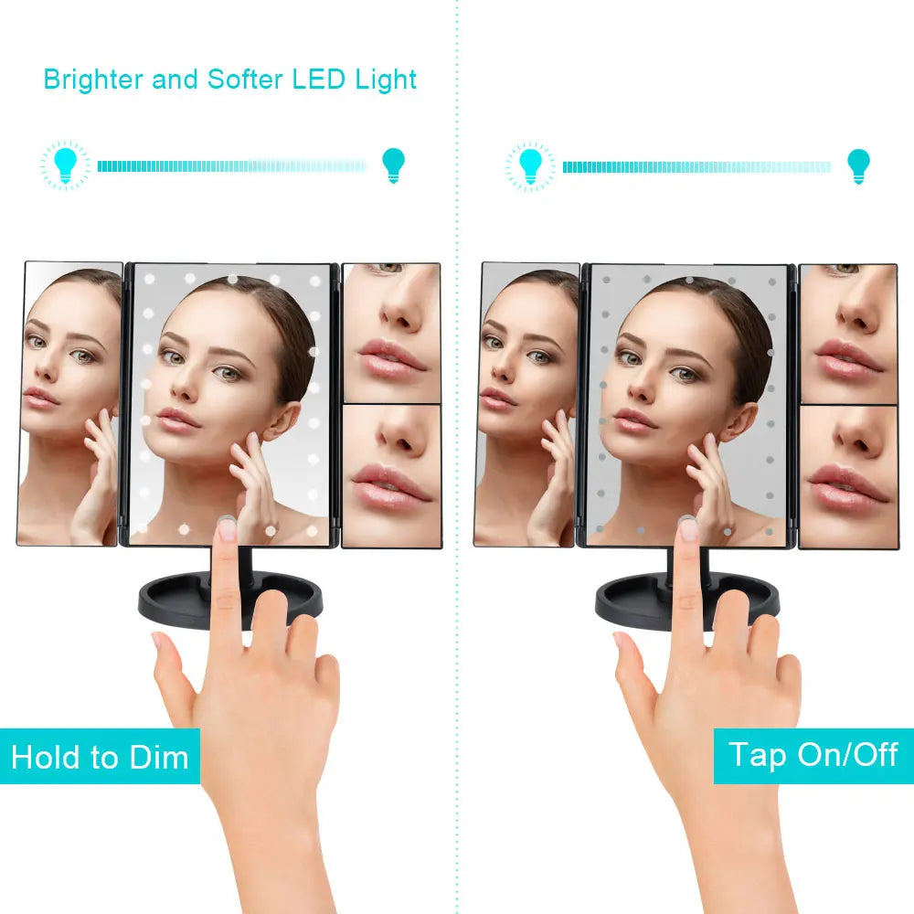 Touch Screen Makeup Mirror With 22 LED Light 1x/2x/3x/10x Magnifying Glass Compact Vanity Mirror Flexible Cosmetics Mirrors Make