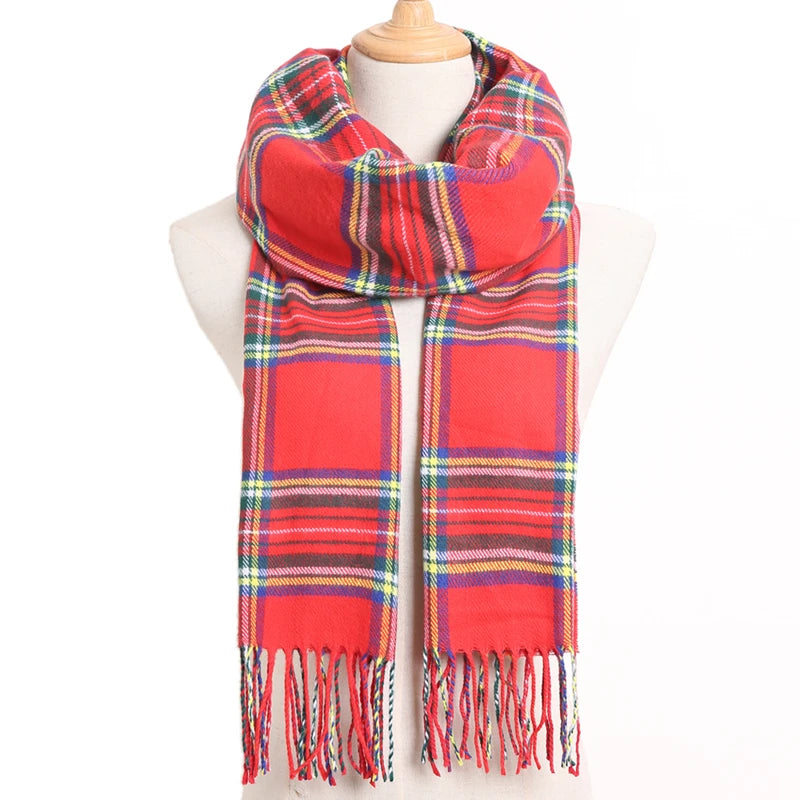 [VIANOSI] Plaid Winter Scarf Women Luxury Warm Foulard Solid Scarves Fashion Casual Scarfs Cashmere Bufandas Hombre