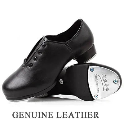 Genuine Leather Adult Tap Dance Shoes Men Women Kicked Shoes Sports Leather Soft Bottom High-Impact Aluminum Plate Black Shoe
