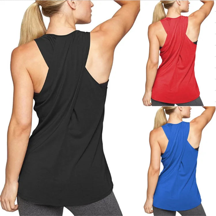 Hot Womens Cross Back Casual Sleeveless T-Shirt Yoga Activewear Workout Plain Vest Sports Tank Top