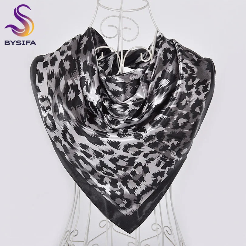 [BYSIFA] Hijab Scarf New Black Women Silk Square Scarf Shawl Luxury Brand Winter Scarves Kerchief Spring Female Fall Head Scarfs