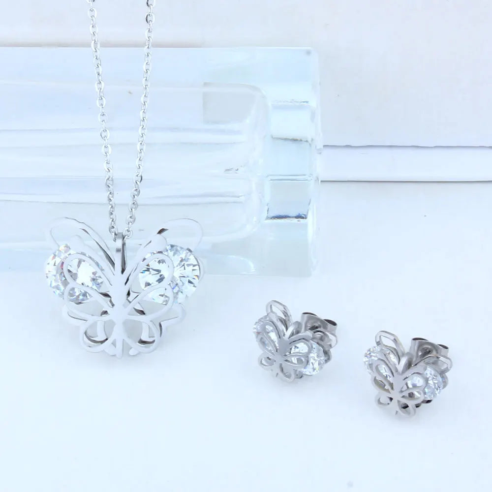 XUANHUA Butterfly Jewelry Sets Zirconia Stainless Steel Jewelry Woman Earring Necklace Sets Gifts for Women Fashion Jewellery