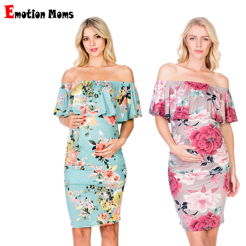 Emotion Moms Maternity Dresses Off Shoulder Pregnancy Dresses Floral  Summer Pregnant Dress