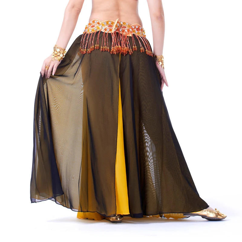 Belly Dance Costume Skirt Performance Belly Dance 2-Side Slits Skirt Sexy Women Oriental Belly Dance Skirt Professional