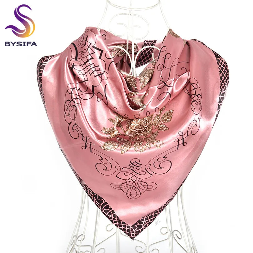 [BYSIFA] Hijab Scarf New Black Women Silk Square Scarf Shawl Luxury Brand Winter Scarves Kerchief Spring Female Fall Head Scarfs