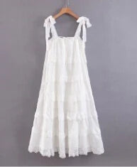 TEELYNN White Boho Dress Solid Cotton Strap Dress Summer Dresses Sexy Sleeveless Lace Beach Wear Hippie Women Dresses Vestidos