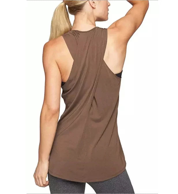 Hot Womens Cross Back Casual Sleeveless T-Shirt Yoga Activewear Workout Plain Vest Sports Tank Top
