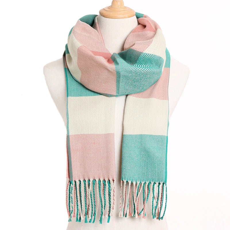 [VIANOSI] Plaid Winter Scarf Women Luxury Warm Foulard Solid Scarves Fashion Casual Scarfs Cashmere Bufandas Hombre