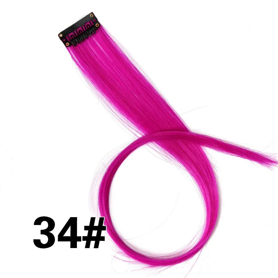 Leeons Clip in One Pieces Hair Extensions Straight Ombre Purple Blue Pink Extension Hair Women Synthetic False Fake Hair