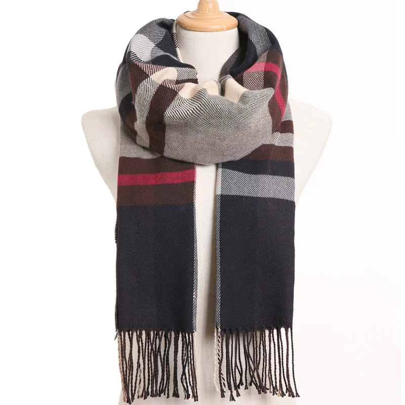 [VIANOSI] Plaid Winter Scarf Women Luxury Warm Foulard Solid Scarves Fashion Casual Scarfs Cashmere Bufandas Hombre