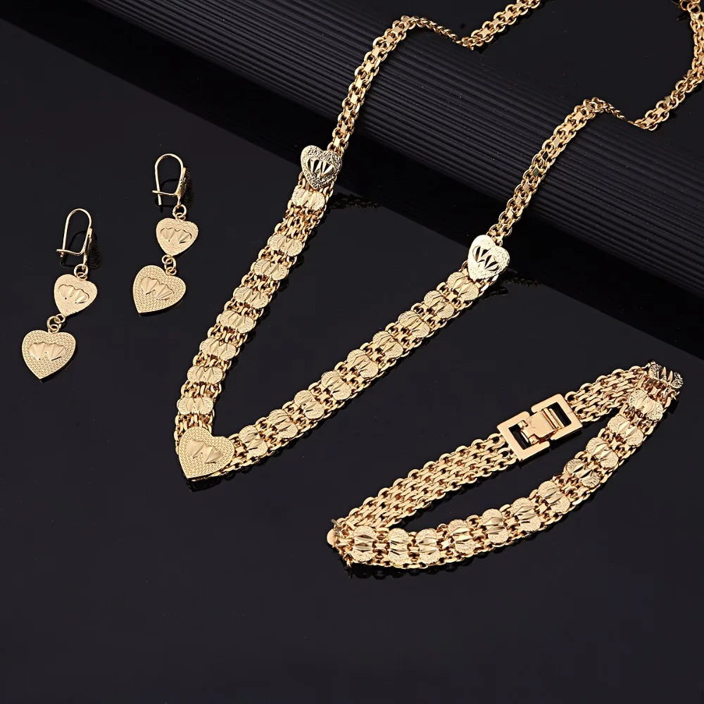 Newest Dubai Gold Jewellery Set Egyptian Indian Saudi African Girls Women Heart Jewelry Set