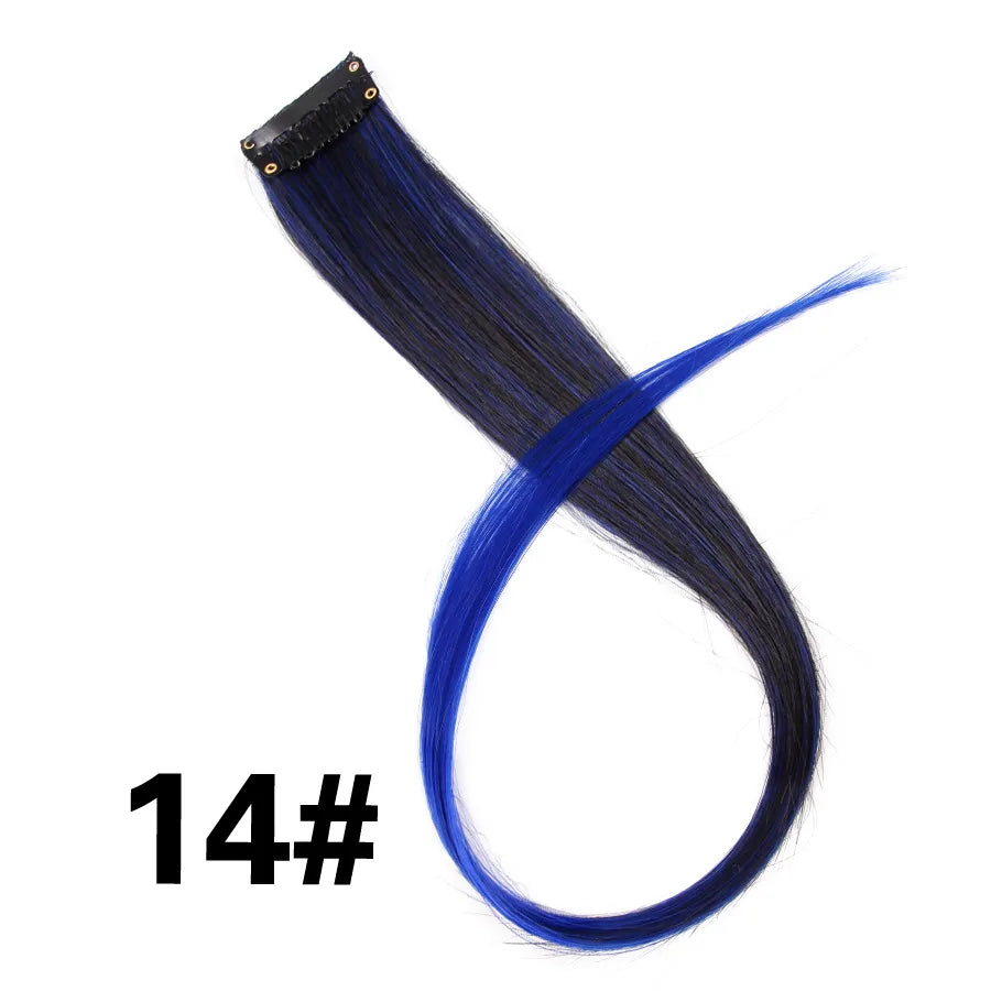 Leeons Clip in One Pieces Hair Extensions Straight Ombre Purple Blue Pink Extension Hair Women Synthetic False Fake Hair