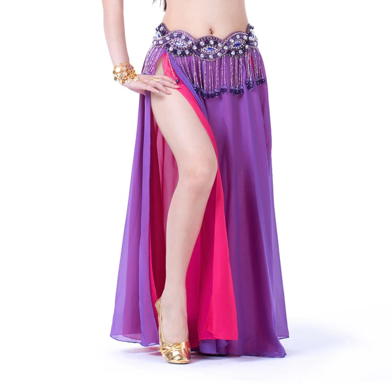 Belly Dance Costume Skirt Performance Belly Dance 2-Side Slits Skirt Sexy Women Oriental Belly Dance Skirt Professional