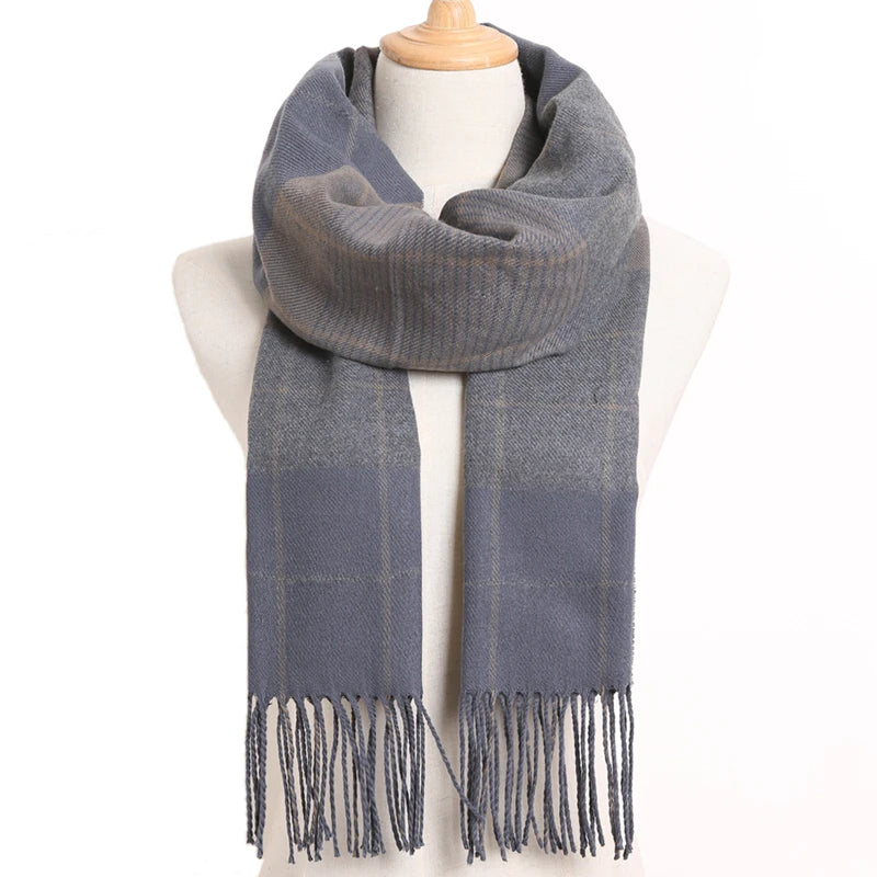 [VIANOSI] Plaid Winter Scarf Women Luxury Warm Foulard Solid Scarves Fashion Casual Scarfs Cashmere Bufandas Hombre