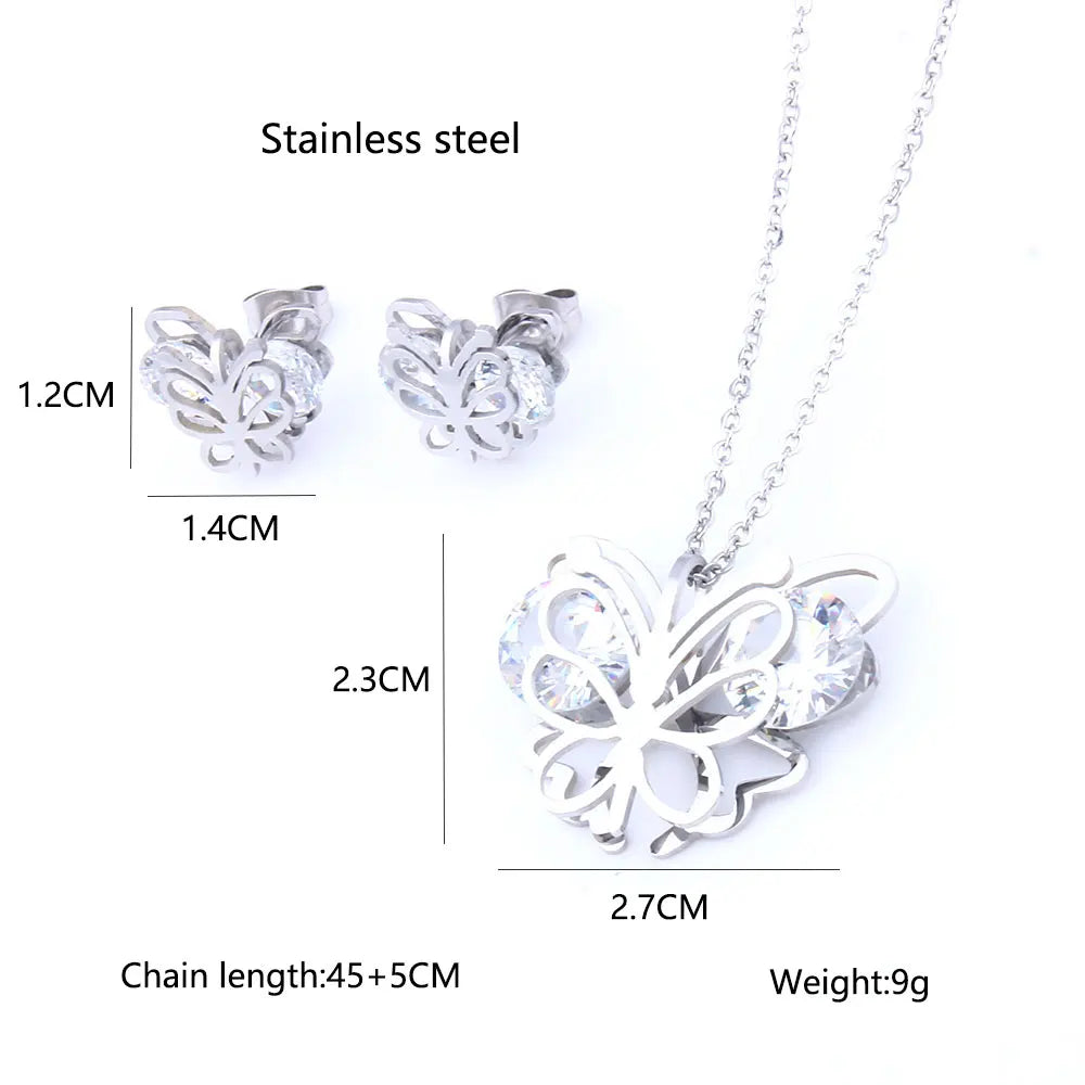 XUANHUA Butterfly Jewelry Sets Zirconia Stainless Steel Jewelry Woman Earring Necklace Sets Gifts for Women Fashion Jewellery