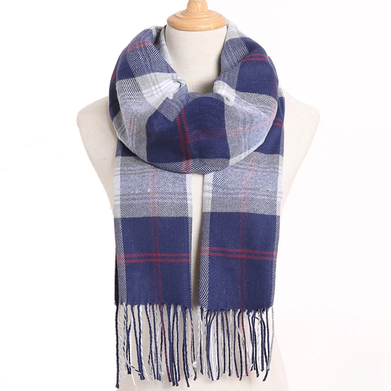 [VIANOSI] Plaid Winter Scarf Women Luxury Warm Foulard Solid Scarves Fashion Casual Scarfs Cashmere Bufandas Hombre