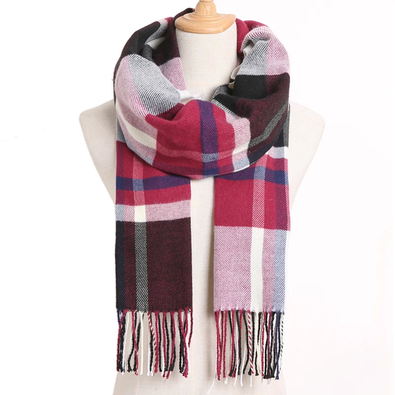 [VIANOSI] Plaid Winter Scarf Women Luxury Warm Foulard Solid Scarves Fashion Casual Scarfs Cashmere Bufandas Hombre