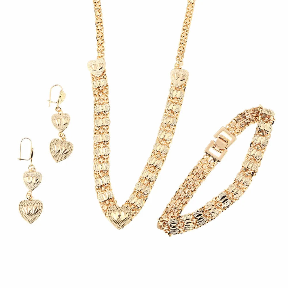 Newest Dubai Gold Jewellery Set Egyptian Indian Saudi African Girls Women Heart Jewelry Set