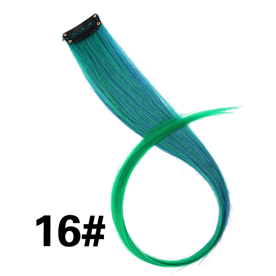 Leeons Clip in One Pieces Hair Extensions Straight Ombre Purple Blue Pink Extension Hair Women Synthetic False Fake Hair
